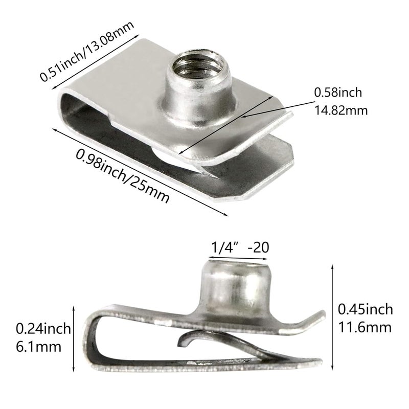 Evecad Store 40 Packs 1/4" - 20 Stainless Steel Regular Extruded U Nuts, U Style Clip-on Nut, U Type Nut, U-nut, U-Type Fasteners - Image 2